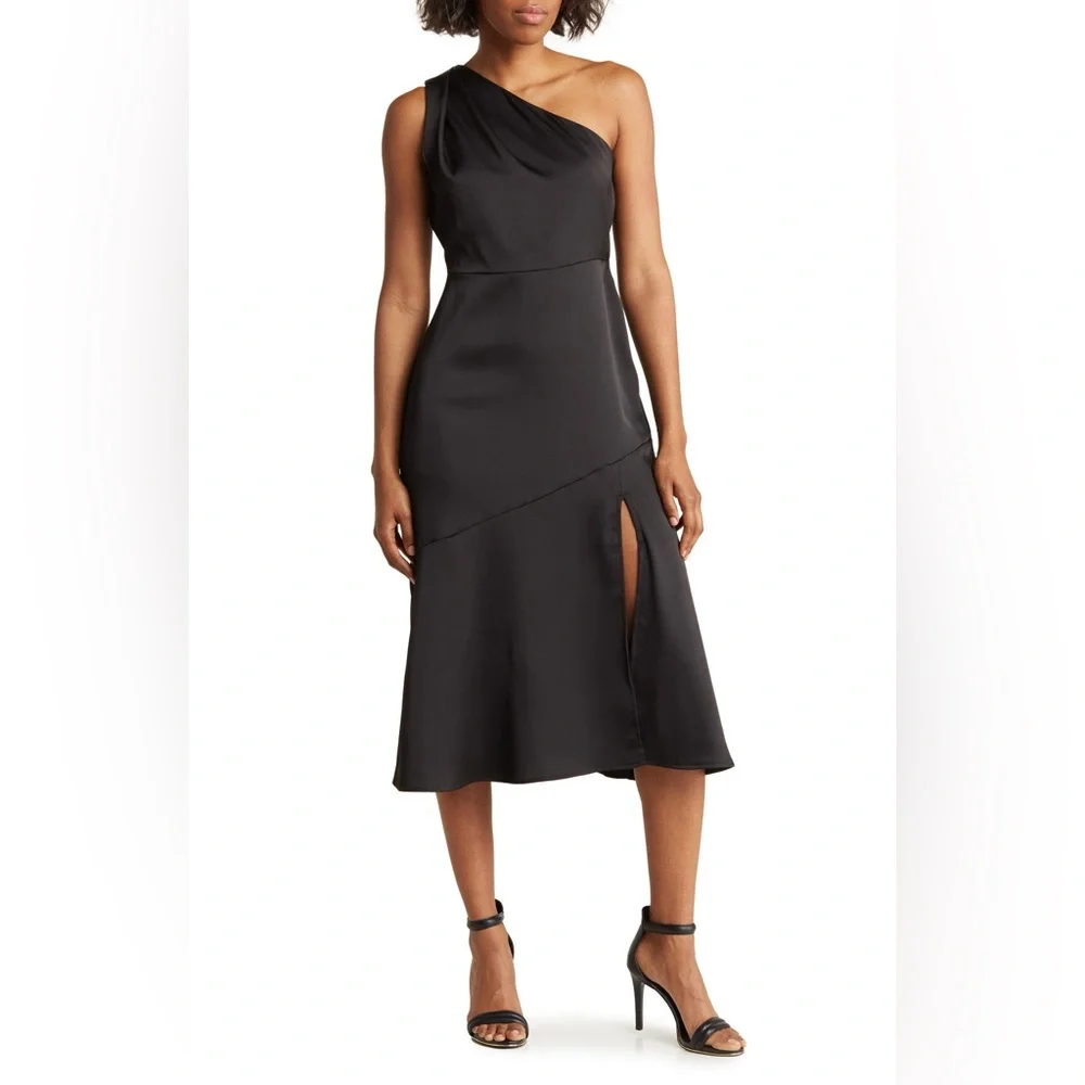 NWT Sam Edelman Cady One Shoulder Satin Midi Dress in Coral Size 8 - Picture 10 of 10